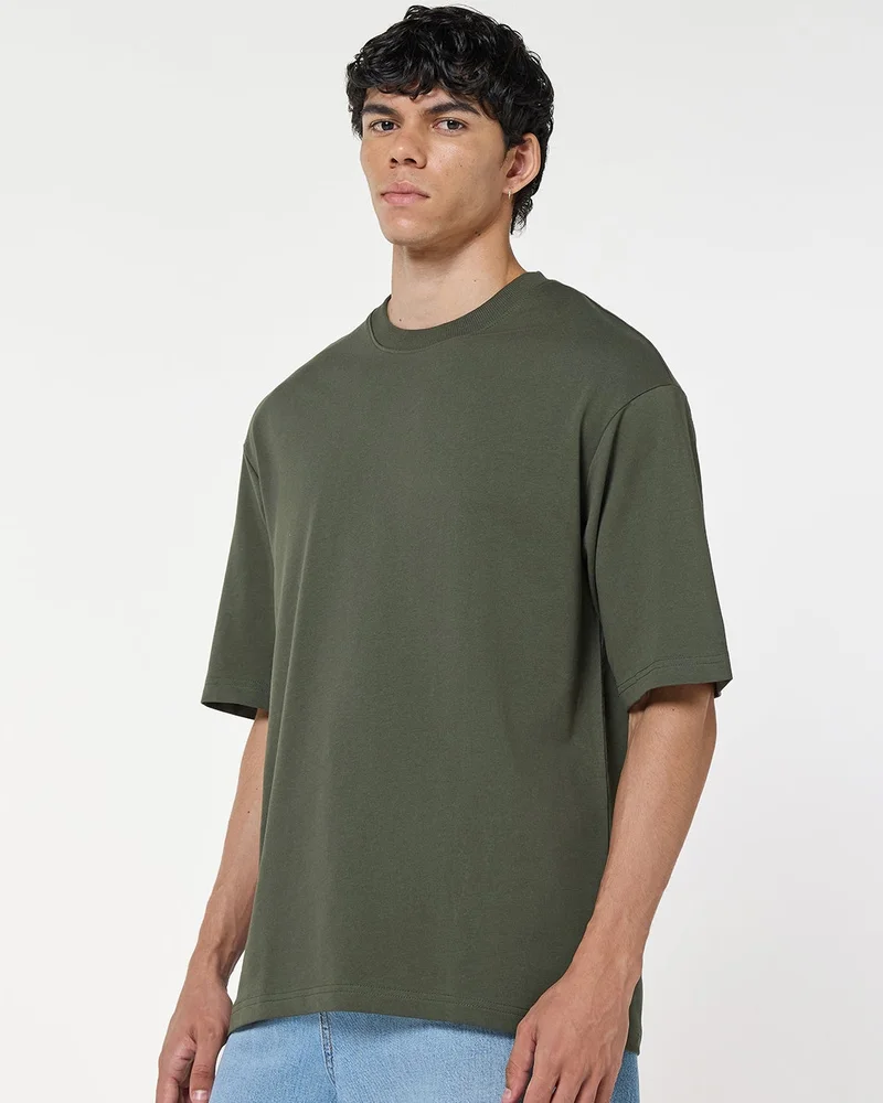 bewakoof Men's Green Oversized T-shirt